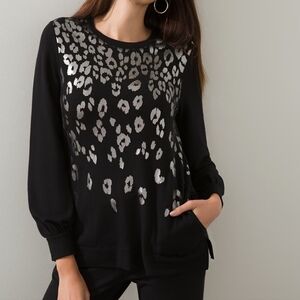 Black Leopard Print Sweater With Pockets Tunic Contemporary Medium Career
